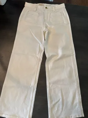 Pilcro Anthropologie White Straight Leg Jeans Size 29P High Rise Women's Denim thumbnail 1