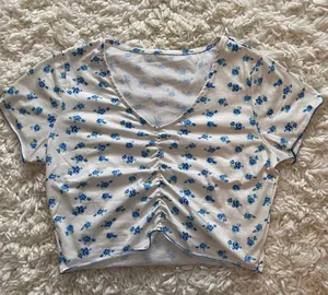Romwe Crop Top White Blue Size Small New thumbnail 1