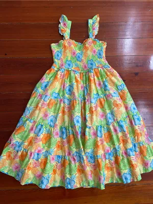 NWOT Ruffle Butts Women’s Hawaiian Floral Smocked Cotton Sun Dress Sz L 💛🎀 thumbnail 9