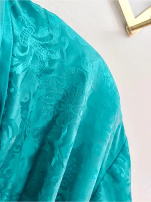 Vintage Victoria's Secret Teal Green Floral Jacquard Satin Robe P/S thumbnail 2