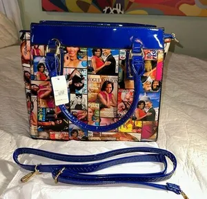 NWT Magazine Collage Glossy Vinyl Handbag Crossbody or Satchel thumbnail 1