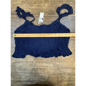 Pilcro Anthropologie Celandine Smocked Crop Top Blue‎ Size Medium Peasant Boho thumbnail 11