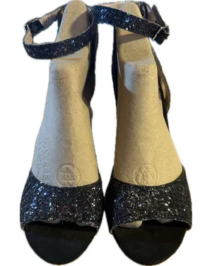 Betsy Johnson Women's Black‎ Glitter Platform Block Heel Sandals Size 8 1/2 thumbnail 1