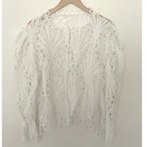 Hollow Lace Top Sz L White Guipure Romantic Sleeves Coquette Feminine Victorian thumbnail 3