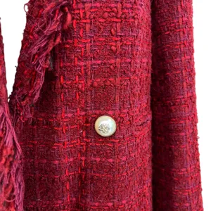 Zara Tweed Blazer Jacket‎ Coat Gold Buttons Frayed Hem Red Size Small thumbnail 8