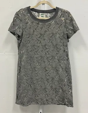 Anthropologie Grey Floral Lace‎ Short Sleeve Tunic Dress Top Medium Sheer Summer thumbnail 1