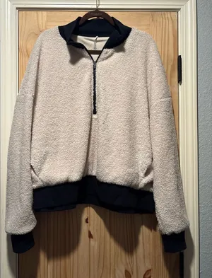 Fabletics Dream Polar Fleece Pullover Womens 3X Cream‎ Black Quarter Zip Sherpa thumbnail 1