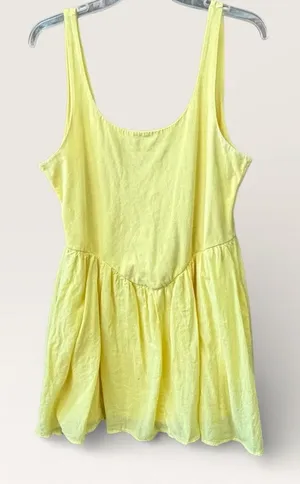 Silence + Noise Butter Yellow Cotton Blend Dress Size Large Tank Style Smocked thumbnail 1
