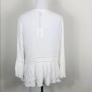Endless Rose Crochet Tie Neck Blouse White Bell Sleeve Boho Top Size S NWT thumbnail 4