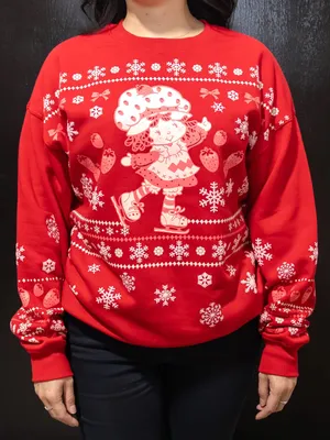 Red Graphic Holiday Sweatshirt with Ice Skater Motif thumbnail 1