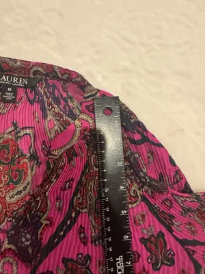 LAUREN Ralph Lauren Black Label Purple Paisley Pleated Georgette Blouse Size M thumbnail 12