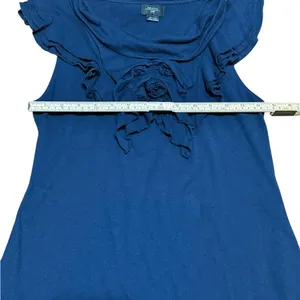 Anthropologie Deletta Womens Ruffle Front Navy‎ Blue Sleeveless Blouse Sz S thumbnail 4