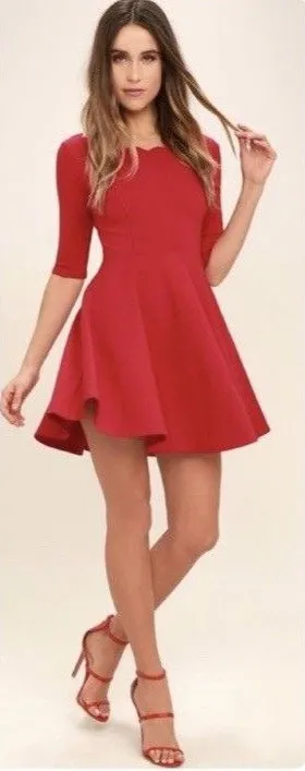Lulu's Tip The Scallops Red Fit & Flare A-line Dress Sz L NWT Wedding Party Chic thumbnail 1