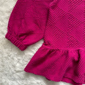 Anthropologie Maeve Blouse Mikayla Peplum Top Textured 3/4 Sleeves Pink M thumbnail 6