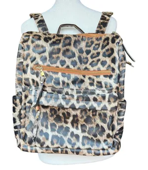 Leopard Print Backpack with Additional‎ Strap Black thumbnail 1