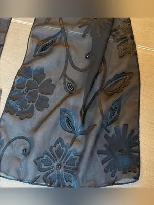 Black Sheer Floral Beaded Scarf Wrap Shawl Whimsigoth Boho thumbnail 2