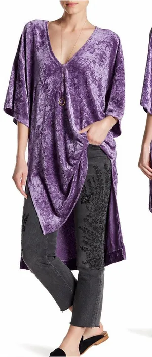 Free People We The Free Luxe Purple Crushed Velvet Oversized Tunic Dress Size L Boho thumbnail 1