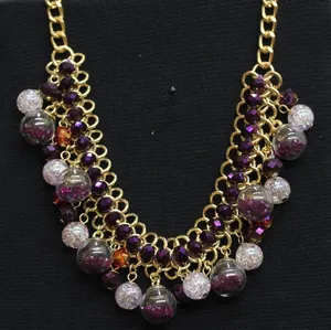 NWT MCYS Statement Beaded Fringe Cluster Necklace Gold / Purple Multi 19" + 3" thumbnail 1