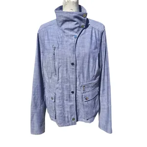 White House Black‎ Market -961 WHBM Chambray Moto Jacket Womens 14 thumbnail 2