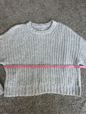 American Eagle Gray Chunky Knit Oversized Crewneck Sweater Women’s M thumbnail 4