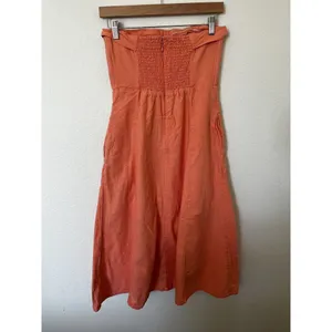 NWT Abercrombie & Fitch Strapless Linen-Blend Midi Dress in Coral, Size S thumbnail 4