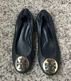 Tory Burch Black Flats with Gold Logo thumbnail 1