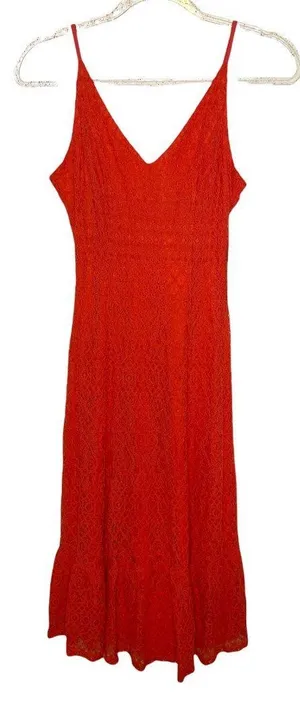 Lulus Happy Glow Lucky Orange Lace Midi Dress thumbnail 2