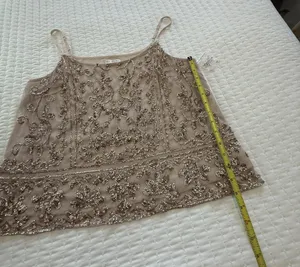 Venus Nude Beige Sequined Party Cami Top Shirt Sleeveless NWOT Sz L Large thumbnail 4