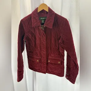 EDDIE BAUER | Women's Small Red Quilted Corduroy Riding Jacket Western Chore EUC thumbnail 5