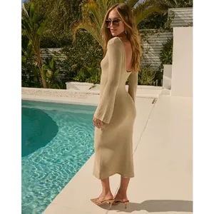 VICI All For Sun O-Ring Knit Maxi Dress Beige Tan Cover Up Bodycon Beach Resort thumbnail 2