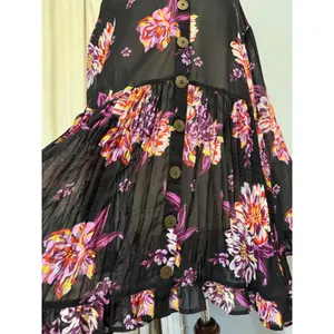 Cottagecore Womens Tunic‎ 2X Black Floral Sheer Mesh Babydoll Button Front Top thumbnail 8