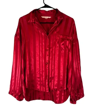 Victoria's Secret Red Striped Button Front Sleepshirt Lounge Pajamas Women Sz M thumbnail 1