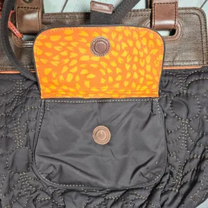 Fossil Key Per Quilted Brown‎ Leather Trim Tote Bag Key Charm thumbnail 11