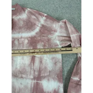 Zara Oversized XS Top Pink‎ White Tie Dye Button Down Long Sleeve Frayed Hem thumbnail 6