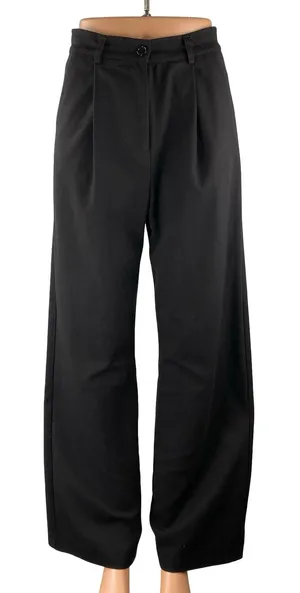 Rebelflow Women's Black High Rise Pleated Wide Leg Baggy Trousers Pants Size S thumbnail 1