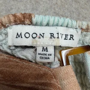 Moon‎ River Brown White Brushstroke Linen Blend Midi Dress Tie Strap Cutout Med thumbnail 4