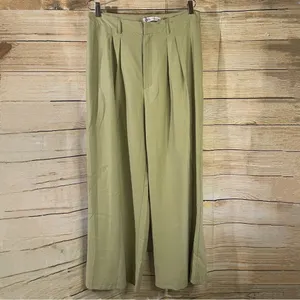 Zara high-rise wide leg pleated green trouser pants with pockets women Size XL thumbnail 13