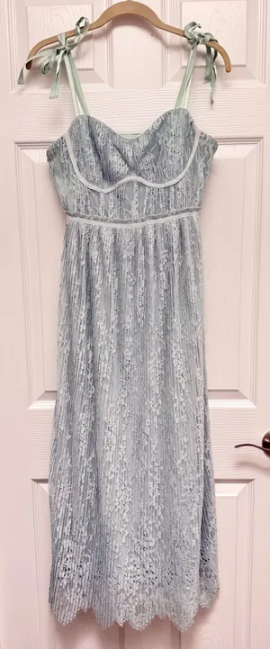 Jonathan Simkhai Blue Lace Maxi Dress Bustier Tie Shoulder Wedding Guest Size‎ 4 thumbnail 1