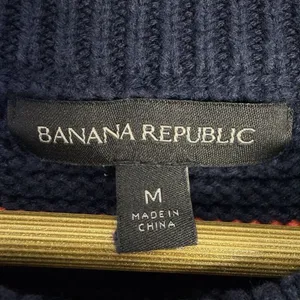 Banana Republic Chunky Knit Crewneck Sweater Size M Navy Striped Ruffle Preppy thumbnail 4