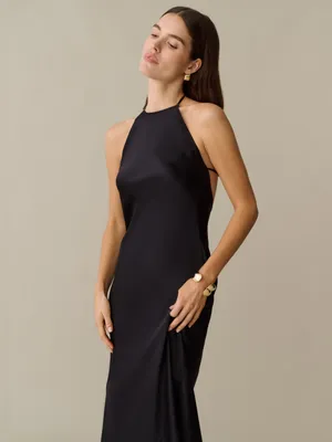 NWT Few Moda Vida Silk Dress size Small S Black halter Reformation Jenna kourt thumbnail 5