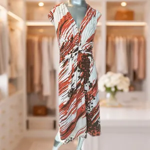 MaxandCleo Orange Brown Abstract Print Midi Dress M thumbnail 2