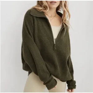 Aerie Women's Sweater CozyUp Waffle Knit Quarter Zip Gray Boxy Oversized Sz S thumbnail 8