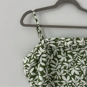 Abercrombie & Fitch Green White Linen Leaf Print Convertible Mini Dress L thumbnail 3