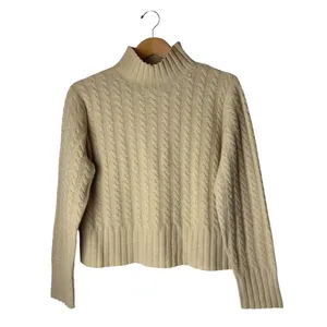 Ann Taylor Sweater Women Large Tan Cable Knit Lambswool Mock Neck Long Sleeve thumbnail 2