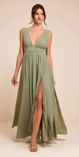 Lulus Heavenly Hues Sage Brush Maxi Dress Chiffon Bridesmaid Formal Medium NWT thumbnail 1