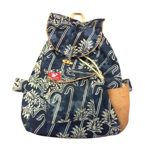 Taaluma Totes Backpack Boho Blue Batik Straw Accent Drawstring Toggle‎ OS thumbnail 1
