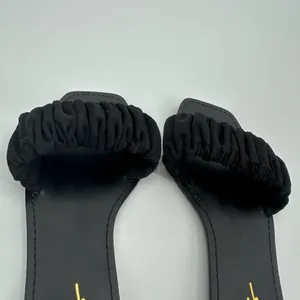 Lulus Sandals Womens 6.5 Black Ruched/Scrunch Strap Slide Square-Toe Casual Flat thumbnail 5
