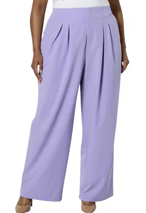 New Kathy Ireland Pleated Wide Leg Trousers Pants Wisteria Purple Size 12 thumbnail 1