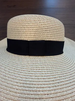 Target Wide Brim Straw Sun Hat with Black Band - C54-077 thumbnail 5