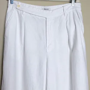 Madewell Harlow 100% Linen Pants 14 White Wide Leg Coastal Pleated Pockets thumbnail 3